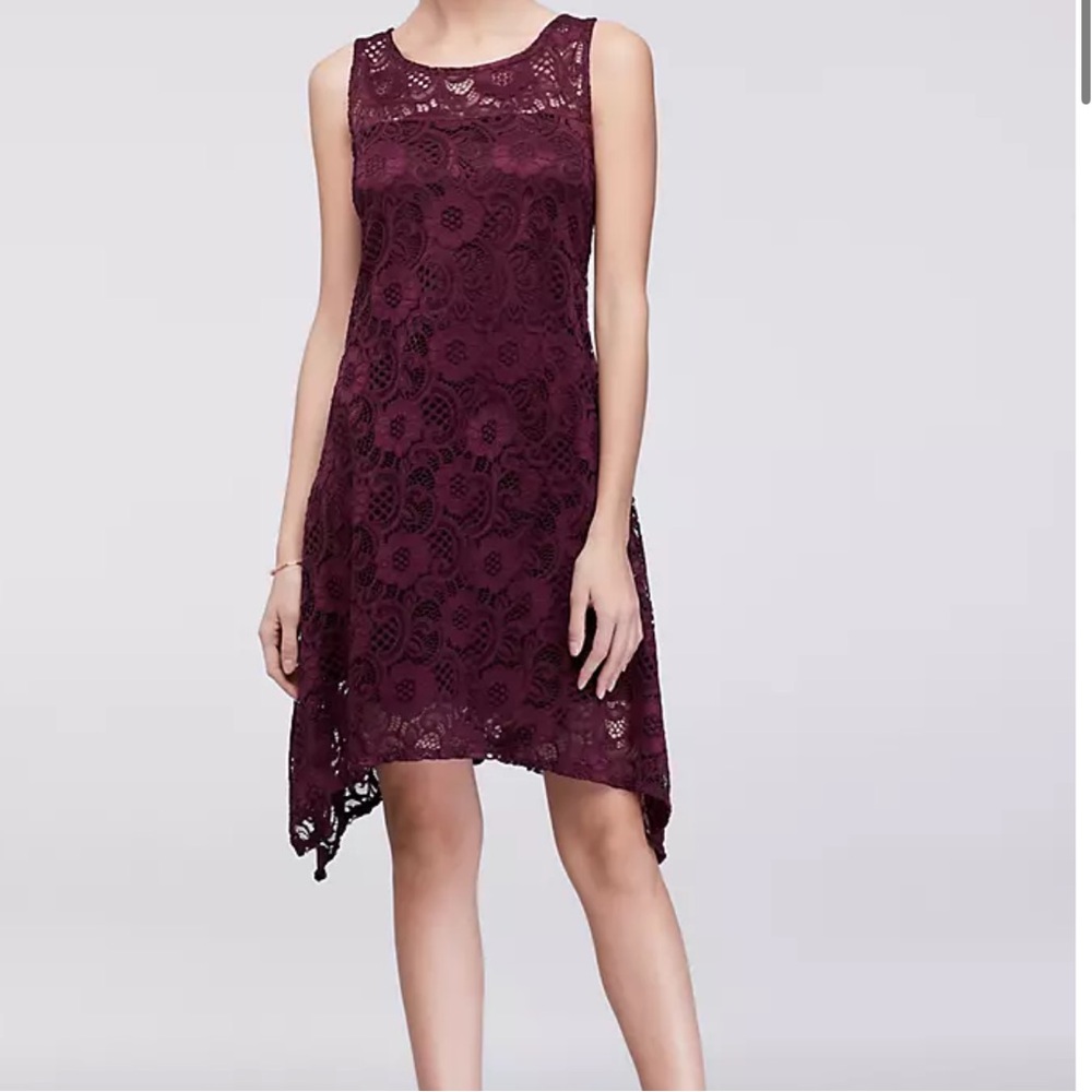 NWT David's Bridal Robbie Bee Lace Tank Swing Dress Color Wine Siz 6